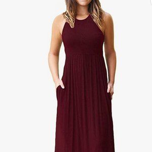 Maxi Dress w/ Pockets, Wine Red, Women's Sleeveless, Racerback, Flowy fit (S)
